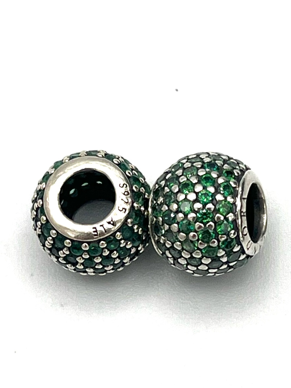 Pandora “Prosperity” Green Pave Lights Bead Charm Sterling Silver - Set of 2